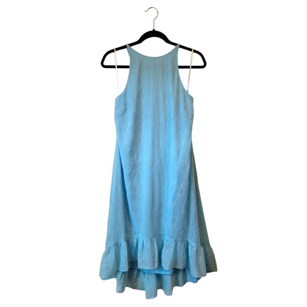 Lauren Ralph Lauren Women's Aqua Blue Ruffle Midi Dress Size 8